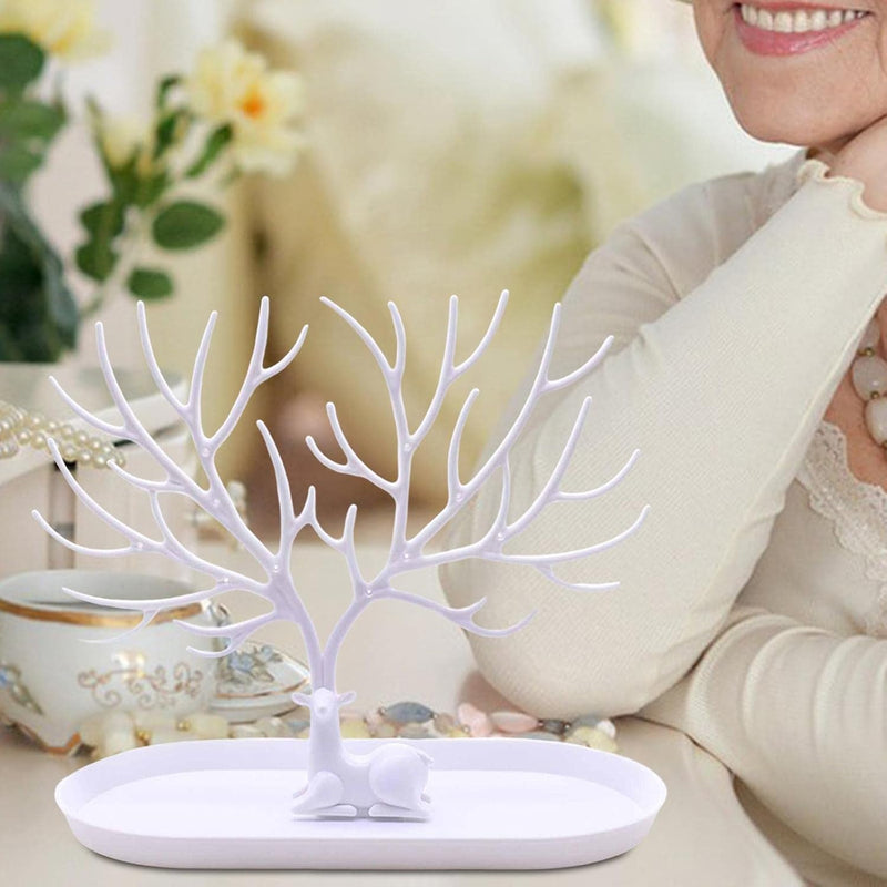 Key holder, Necklace Holder, Bracelet Stand Jewelry Organizer Jewelry Tree Decorative Tray (White)