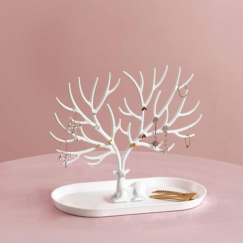 Key holder, Necklace Holder, Bracelet Stand Jewelry Organizer Jewelry Tree Decorative Tray (White)
