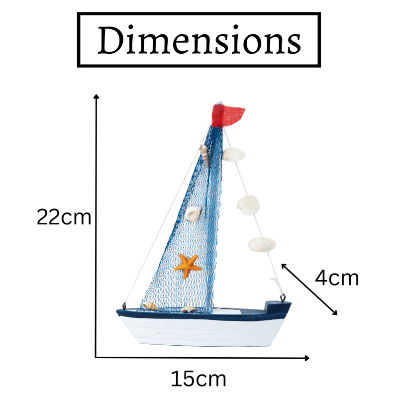 Mini Wooden Sailboat Model Decoration - Dark Blue Border