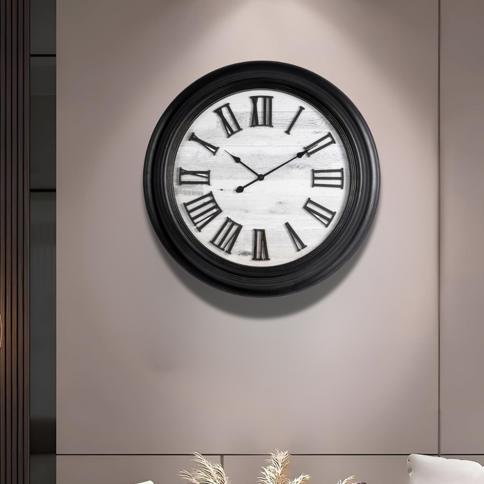 Fiber Clock - Roman Big wooden design - Black (30"dia)