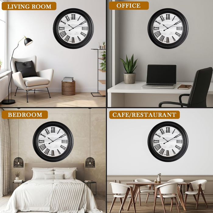 Fiber Clock - Roman Big wooden design - Black (30"dia)