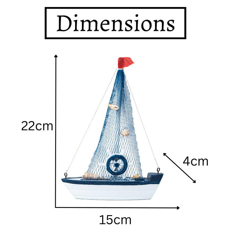 Mini Wooden Sailboat Model Decoration - Dark Blue Border