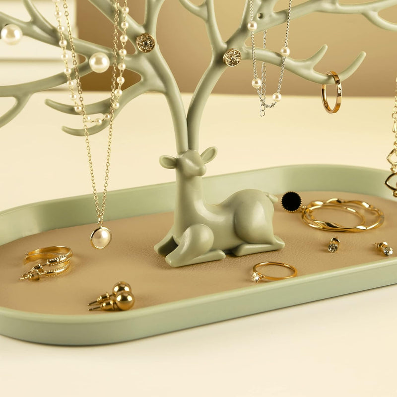 Key holder, Necklace Holder, Bracelet Stand Jewelry Organizer Jewelry Tree Decorative Tray (Green)