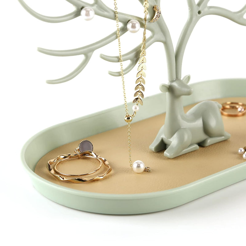 Key holder, Necklace Holder, Bracelet Stand Jewelry Organizer Jewelry Tree Decorative Tray (Green)