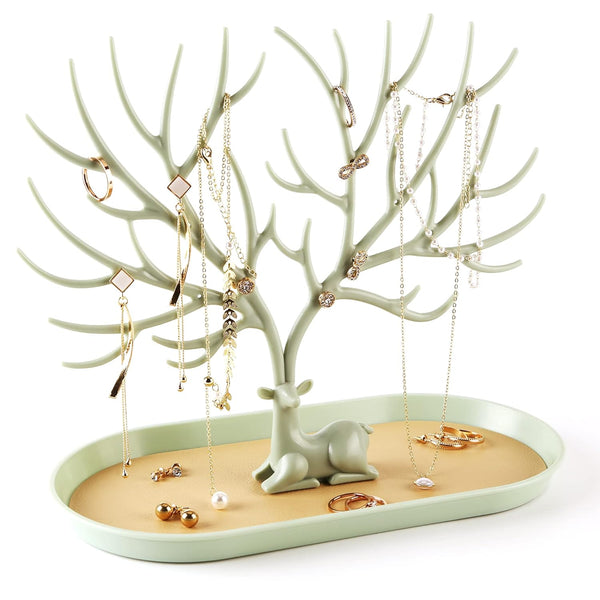 Key holder, Necklace Holder, Bracelet Stand Jewelry Organizer Jewelry Tree Decorative Tray (Green)
