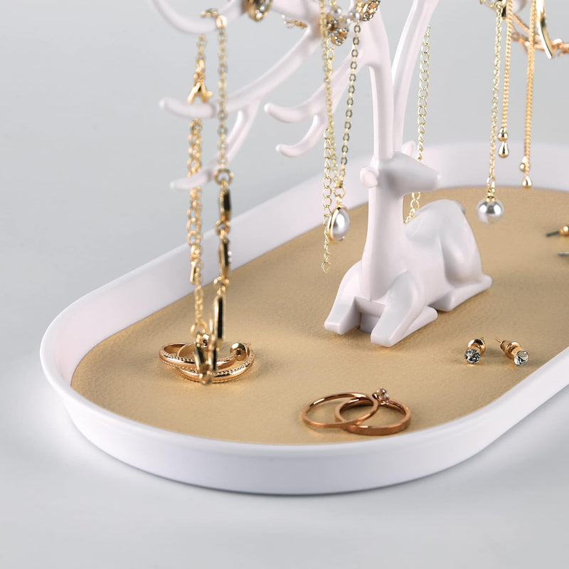 Key holder, Necklace Holder, Bracelet Stand Jewelry Organizer Jewelry Tree Decorative Tray (White)