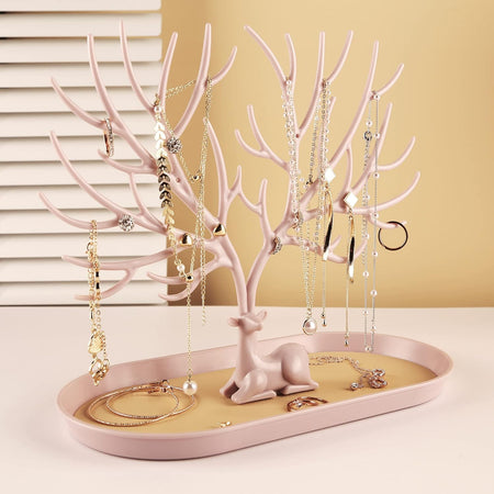 Key holder, Necklace Holder, Bracelet Stand Jewelry Organizer Jewelry Tree Decorative Tray (Pink)