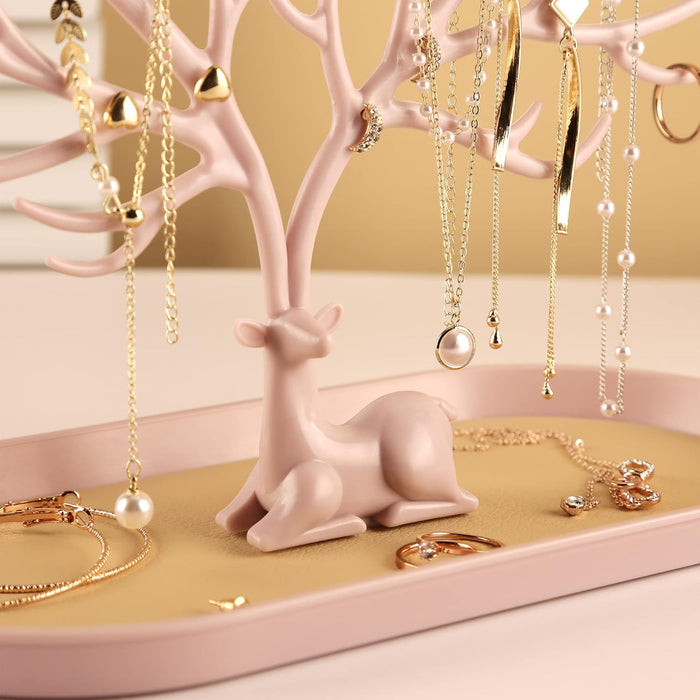 Key holder, Necklace Holder, Bracelet Stand Jewelry Organizer Jewelry Tree Decorative Tray (Pink)