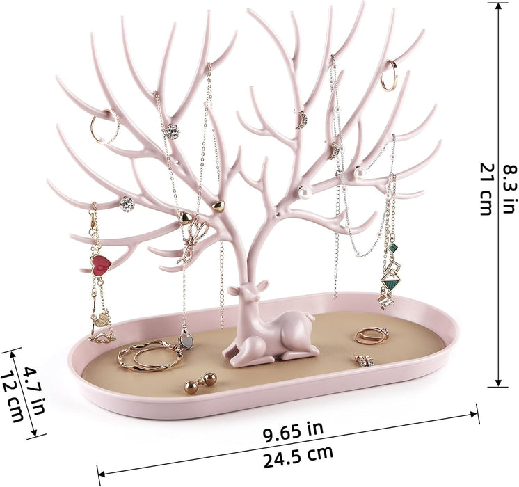 Key holder, Necklace Holder, Bracelet Stand Jewelry Organizer Jewelry Tree Decorative Tray (Pink)