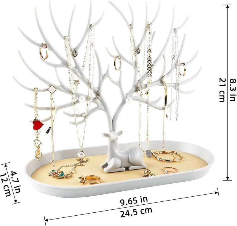 Key holder, Necklace Holder, Bracelet Stand Jewelry Organizer Jewelry Tree Decorative Tray (White)