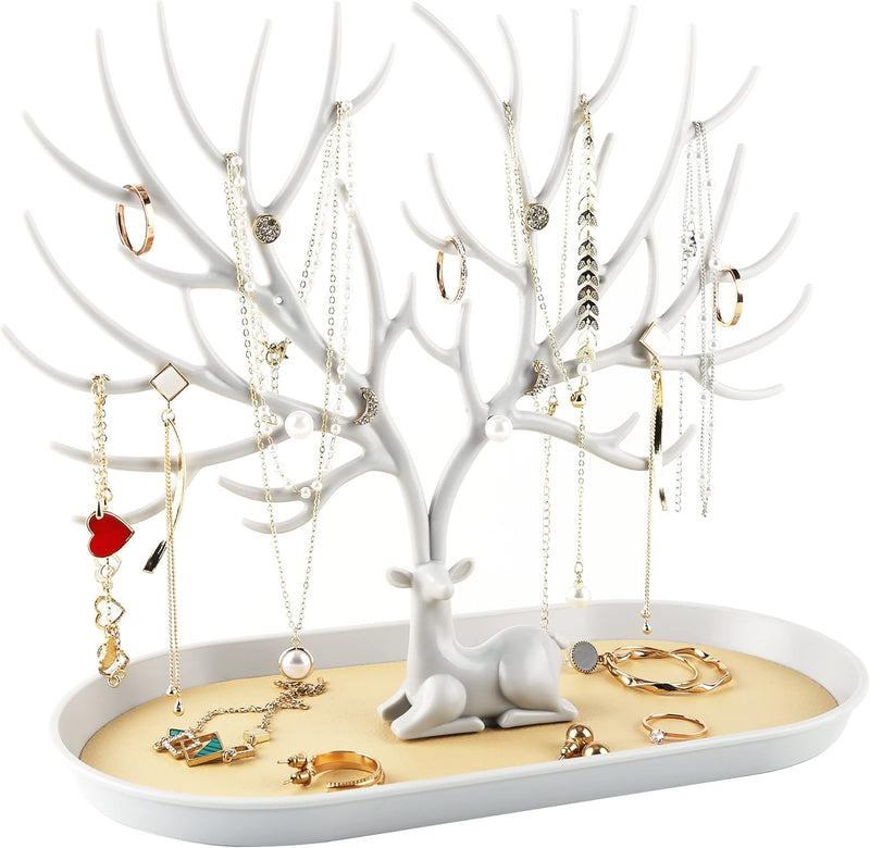 Key holder, Necklace Holder, Bracelet Stand Jewelry Organizer Jewelry Tree Decorative Tray (White)
