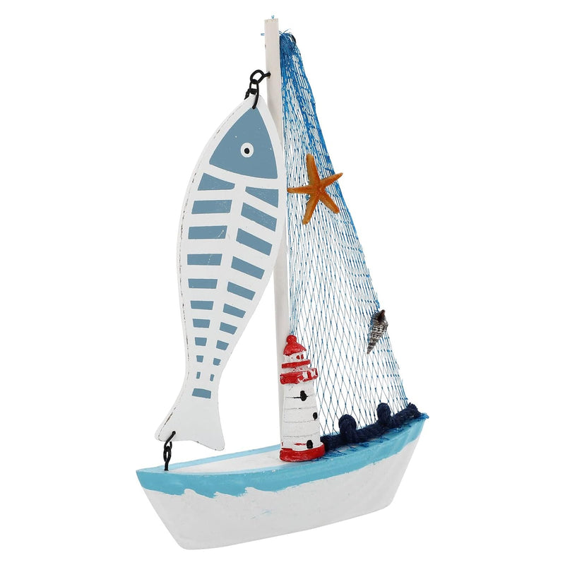 Mini Wooden Sailboat Model Decoration - Light Blue Border