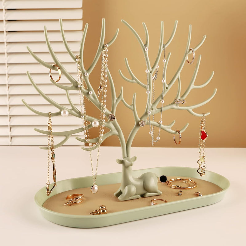 Key holder, Necklace Holder, Bracelet Stand Jewelry Organizer Jewelry Tree Decorative Tray (Green)