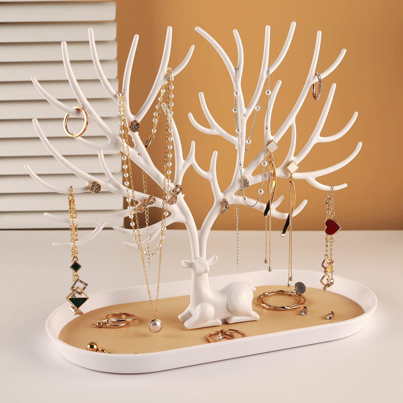 Key holder, Necklace Holder, Bracelet Stand Jewelry Organizer Jewelry Tree Decorative Tray (White)
