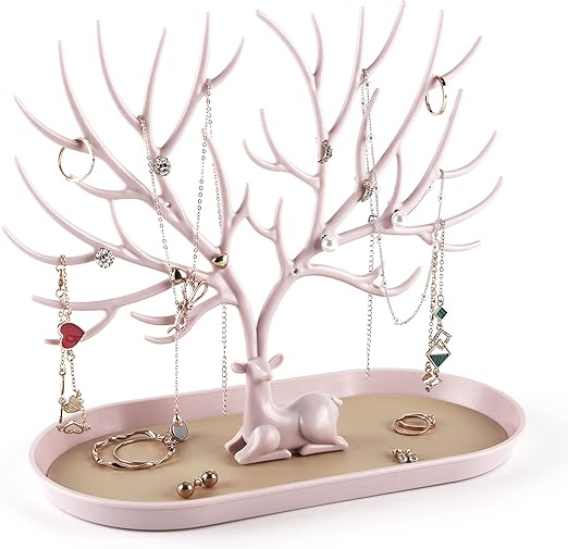 Key holder, Necklace Holder, Bracelet Stand Jewelry Organizer Jewelry Tree Decorative Tray (Pink)