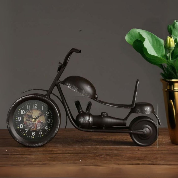 Model Clock - Vintage Motorbike Shaped clock - Black
