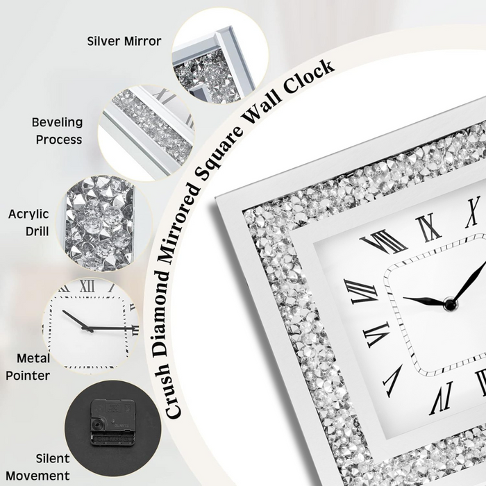 Mirror Dimond Clocks - Silver