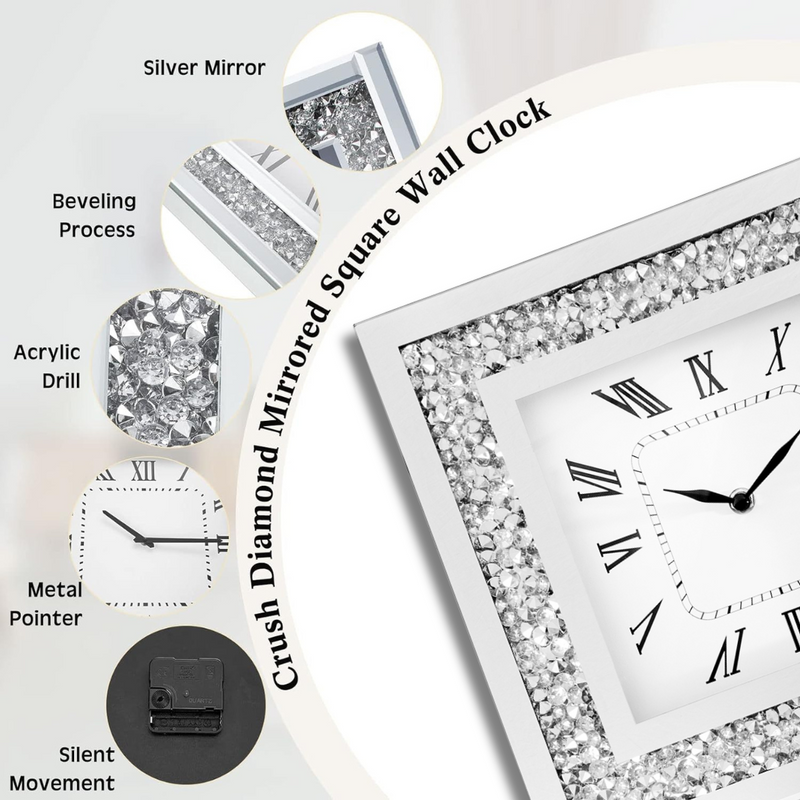 Mirror Dimond Clocks - Silver