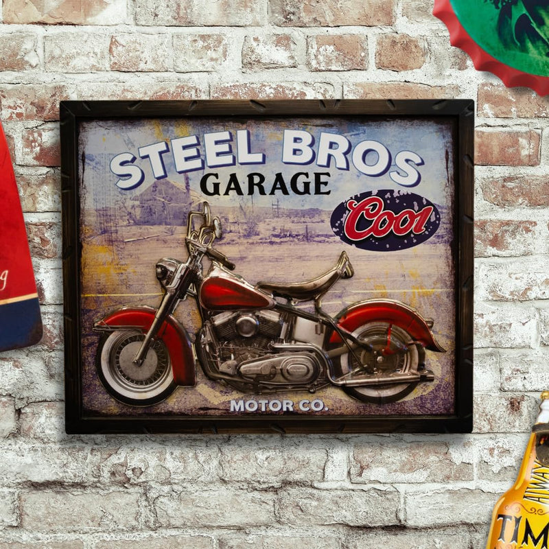 Retro Wall Frame - Motorcycle FatBoy garage