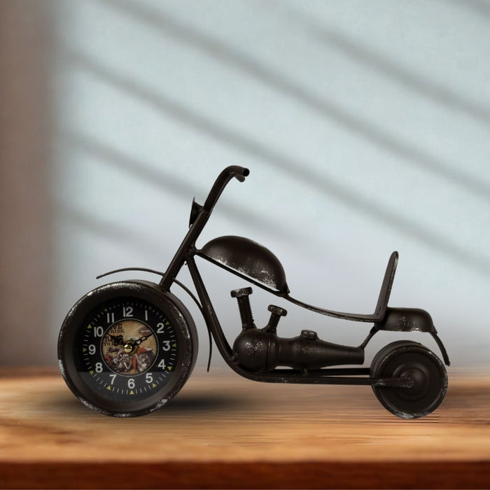 Model Clock - Vintage Motorbike Shaped clock - Black