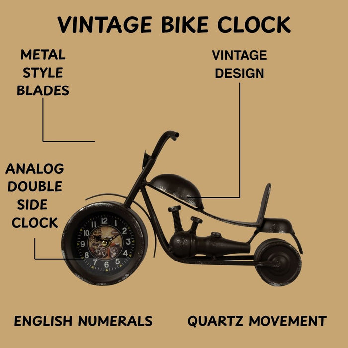 Model Clock - Vintage Motorbike Shaped clock - Black