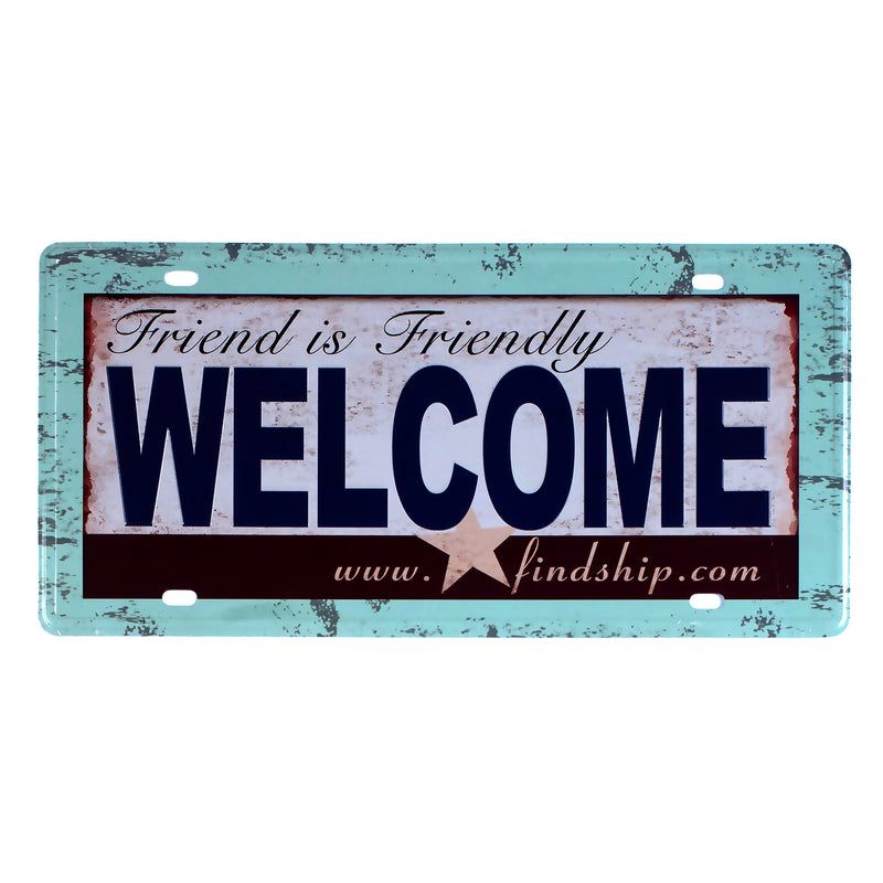 Number Plates wall sign - Friendly Welcome