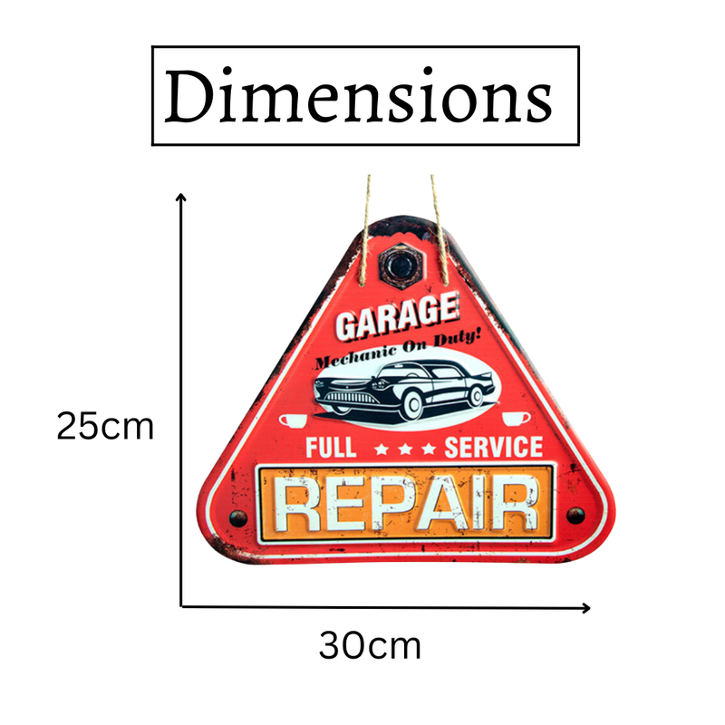 3D Metal Plates - Garage Triangle Car Service Red