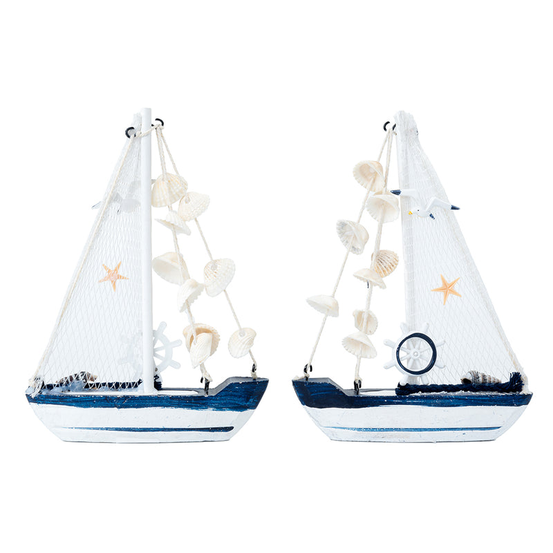 Mini Wooden Sailboat Model Decoration - Faded Blue