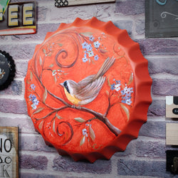 Bottle Caps wall decor sign - Orange Themed Bird (14"x14")