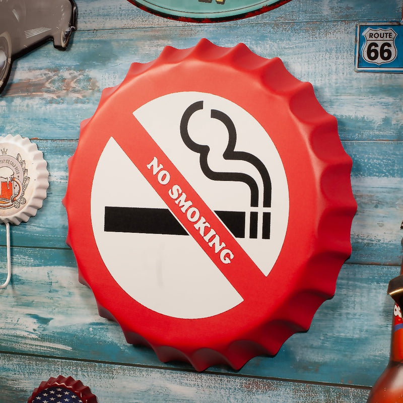 Bottle Caps wall decor sign - No Smoking (14"x14")