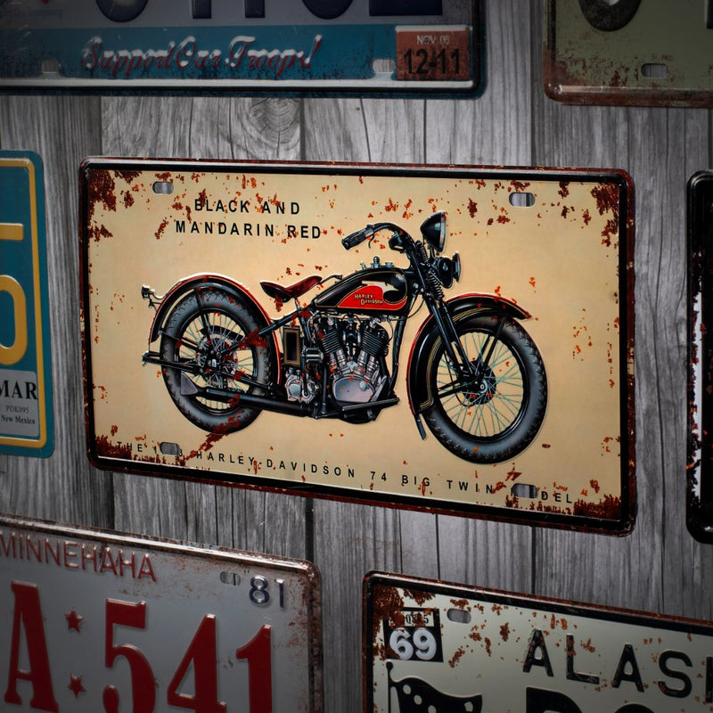 Number Plates wall sign - Black and mandarin Red Motorbike