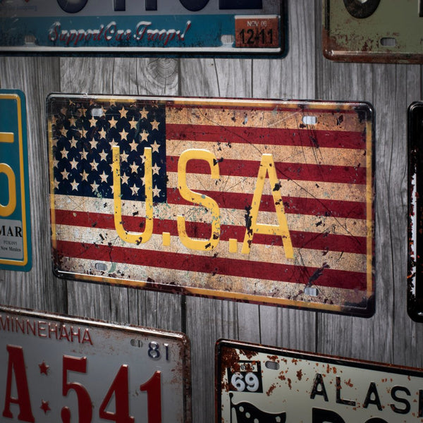 Number Plates wall sign - USA Retro flag