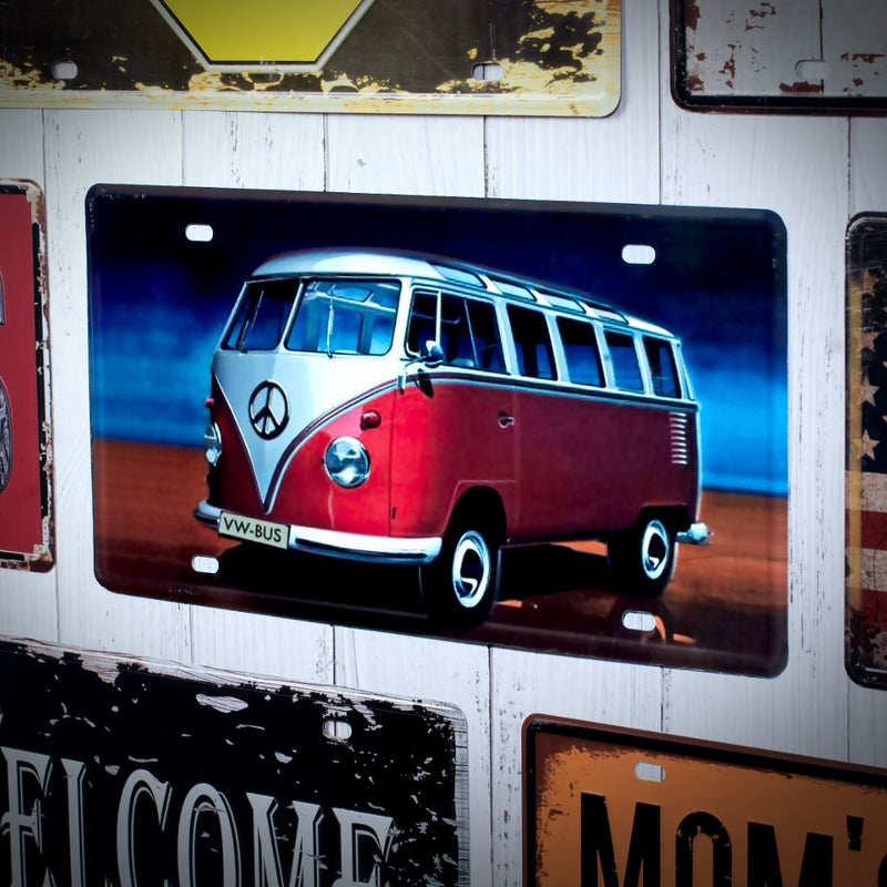 Number Plates wall sign - Volkswagen White & Red Van