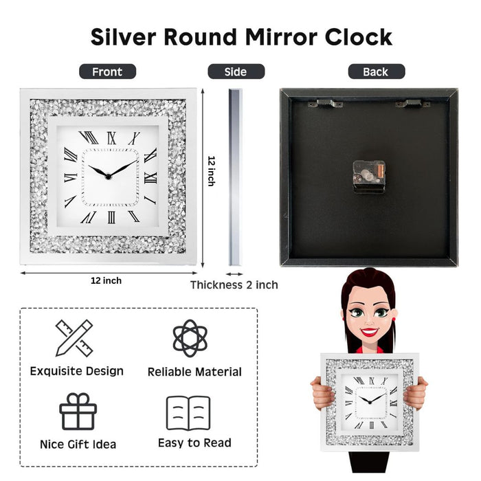 Mirror Dimond Clocks - Silver