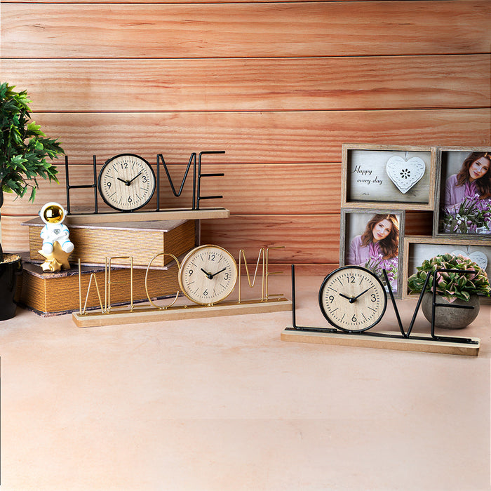 Wooden Metal Letter Clock - Welcome (Black)