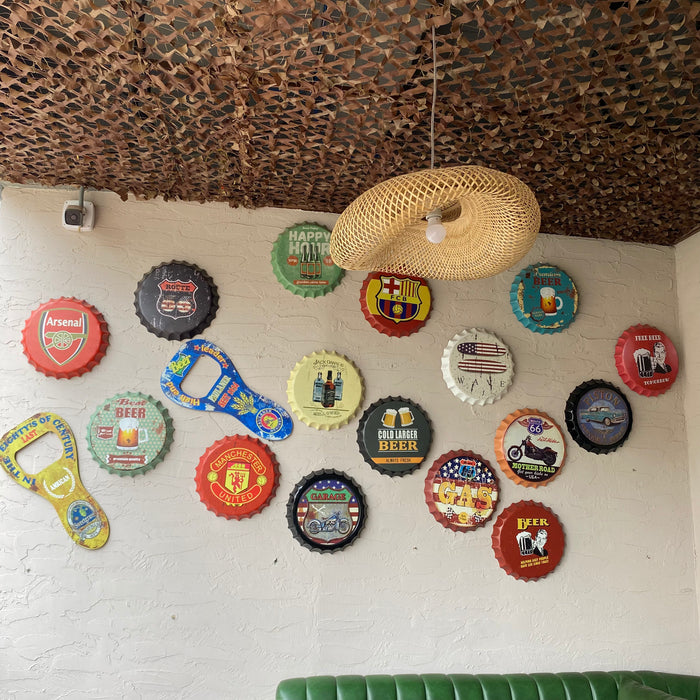 Bottle Caps vintage wall decor sign - Coffee Mocha (14"x14")
