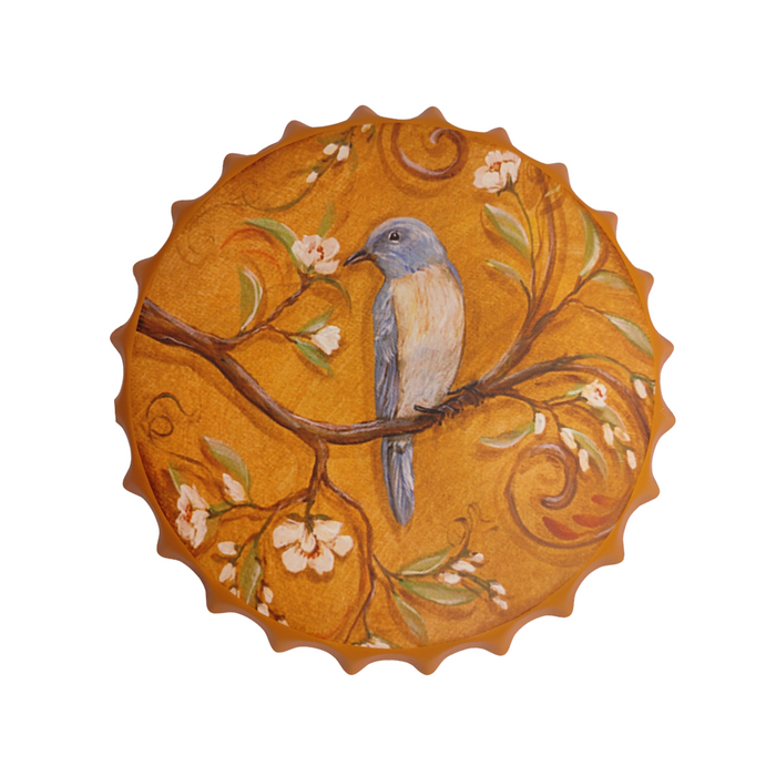 Bottle Caps wall decor sign - Yellow Themed Bird (14"x14")