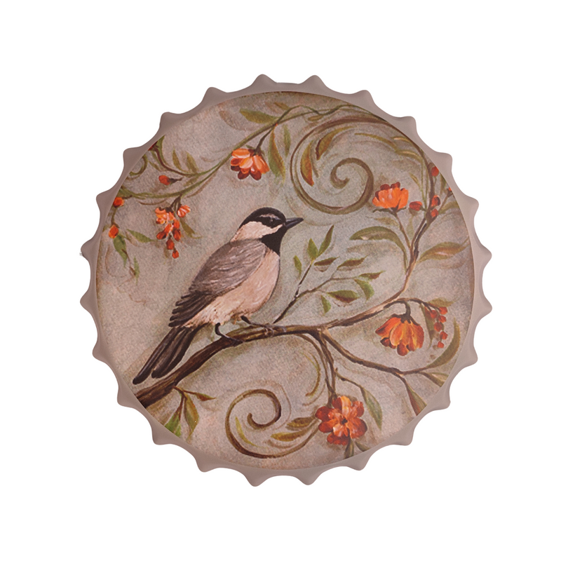 Bottle Caps wall decor sign - Grey Themed Bird (14"x14")