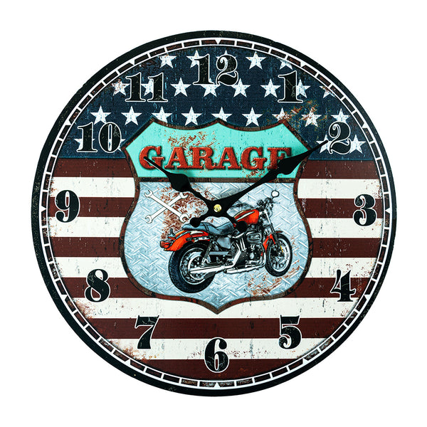 Retro MDF Clock - Garage Bike Route 66 Dial