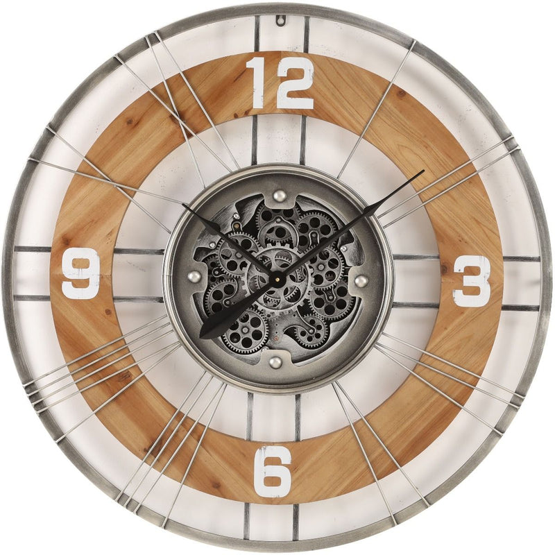 Mechanical clock - Hampton Natural wood Metal Gear (Y692-35")