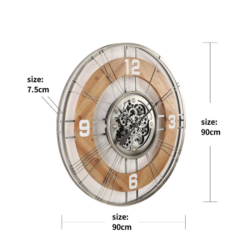 Mechanical clock - Hampton Natural wood Metal Gear (Y692-35")