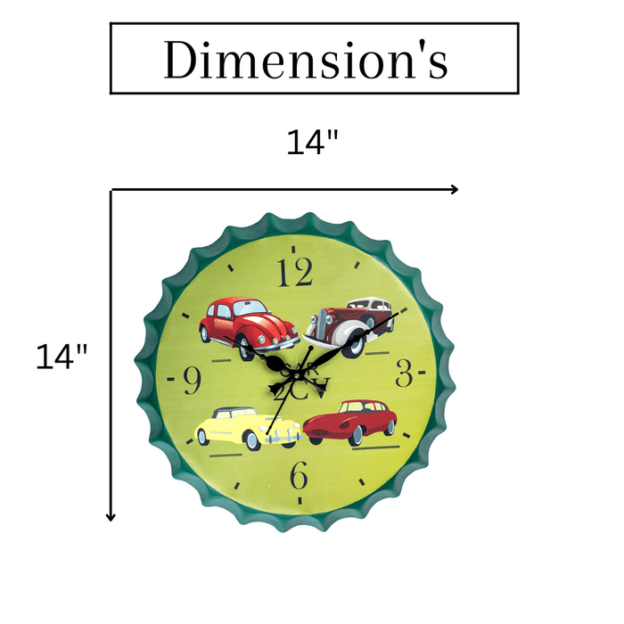 Bottle Caps wall Clock - Cars (14"x14") - eazy wagon