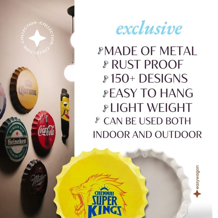 Bottle Caps wall decor sign - Chennai Super Kings - eazy wagon