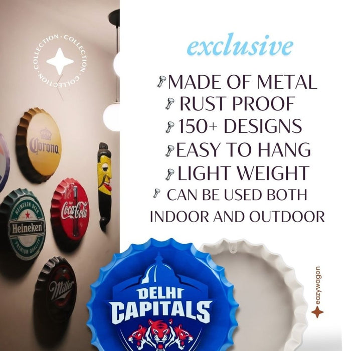 Bottle Caps wall decor sign - Delhi Capitals - eazy wagon