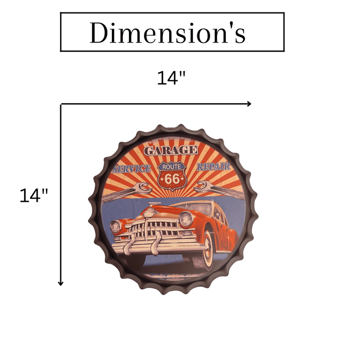 Bottle Caps wall decor sign - Garage Route 66 (14"x14") - eazy wagon
