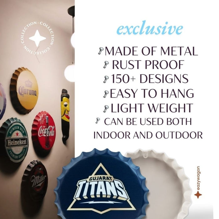 Bottle Caps wall decor sign - Gujarat Titans - eazy wagon