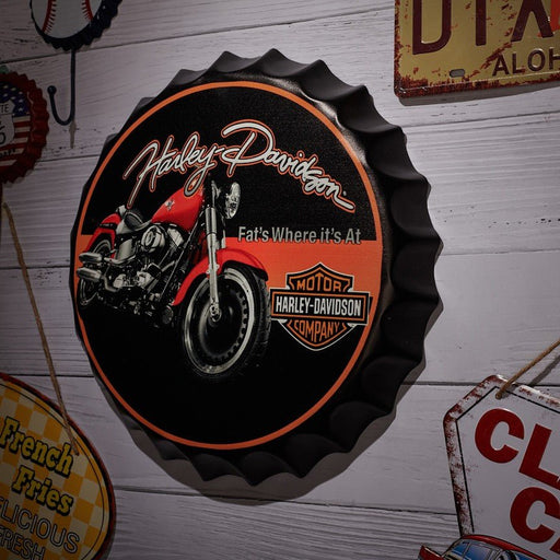 Bottle Caps wall decor sign - Harley-Davidson Fat (14"x14") - eazy wagon