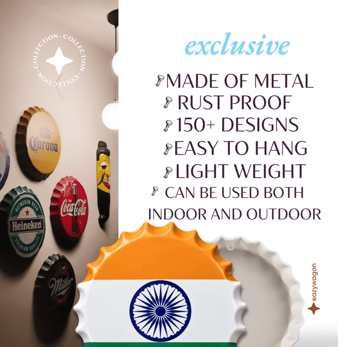 Bottle Caps wall decor sign - Indian Flag - eazy wagon