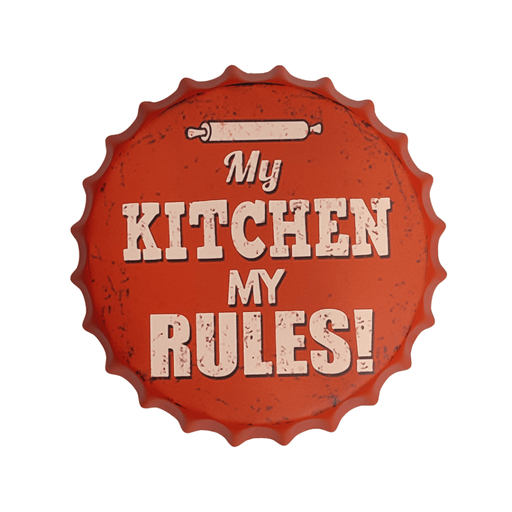 Bottle Caps wall decor sign - My Kitchen My Rules (14"x14") - eazy wagon