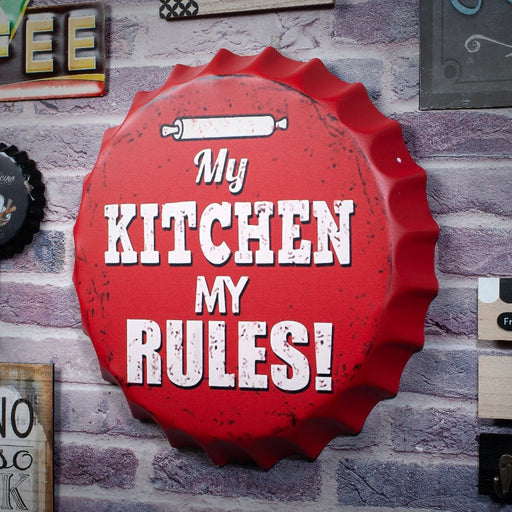 Bottle Caps wall decor sign - My Kitchen My Rules (14"x14") - eazy wagon